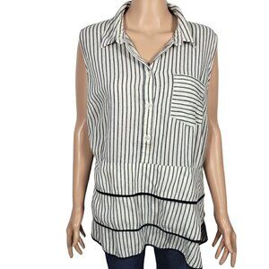 Eloquii Women's 100% Cotton Striped Ruffle Tiered Sleeveless Blouse in a Size 22